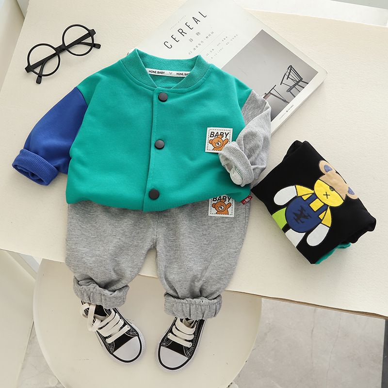 [COD]  Setelan lengan panjang anak laki laki usia 1-5 Tahun / Setelan premium Motif Baby Black &amp; Green