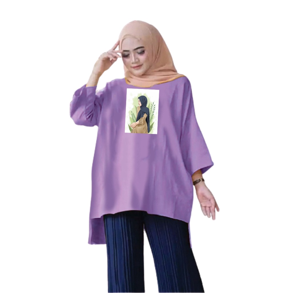 Tunik Jumbo Wanita Hijab Daun Aesthetic/ Atasan Muslim Wanita XL, XXL