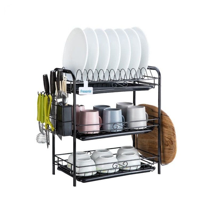 Rak Piring 2 susun Rak Dapur Stainless Hitam Rak Pengering Dapur G4G0