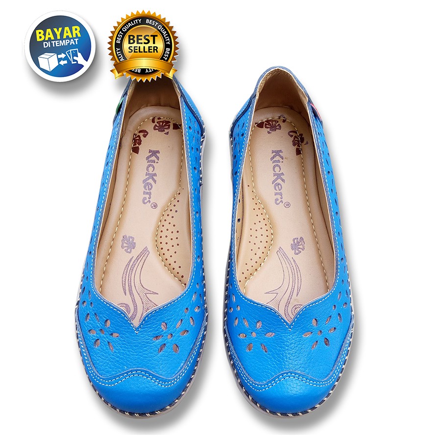 PROMO 4.4 MEGA SALE !! SEPATU WANITA DEWASA KULIT SAPI ASLI BIRU NYAMAN DIPAKAI / SAKIPO