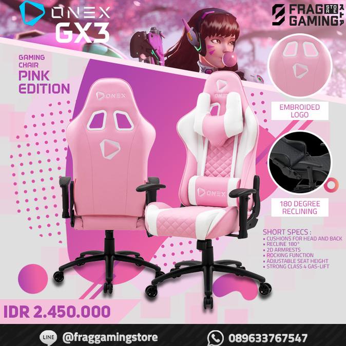 Onex Gx3 / Gx 3 / Gx-3 Pink Premium Quality Gaming Chair Kursi Gaming
