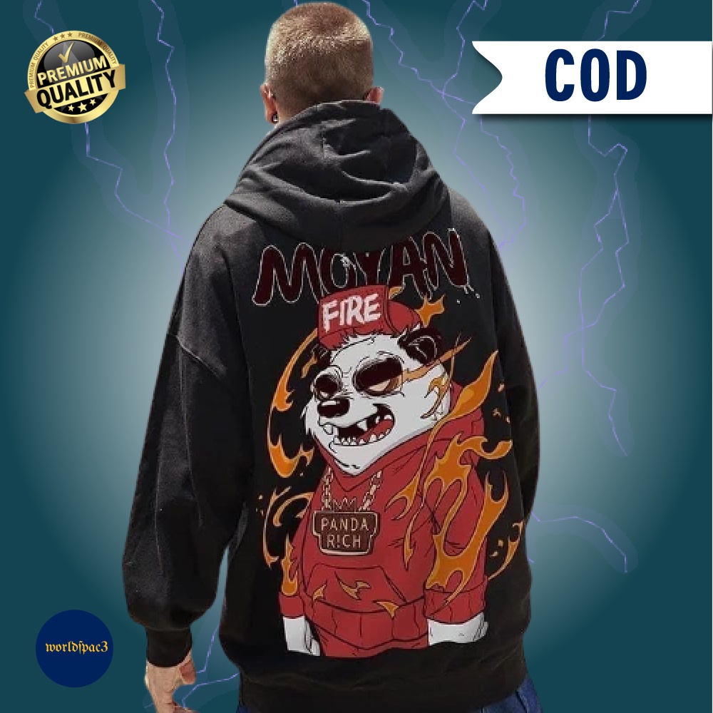 Jaket Hoodie Jumper Panda Fire Rich Bahan Fleece 240 Unisex Pria & Wanita Sweater Hodi Hudi Hody Hud