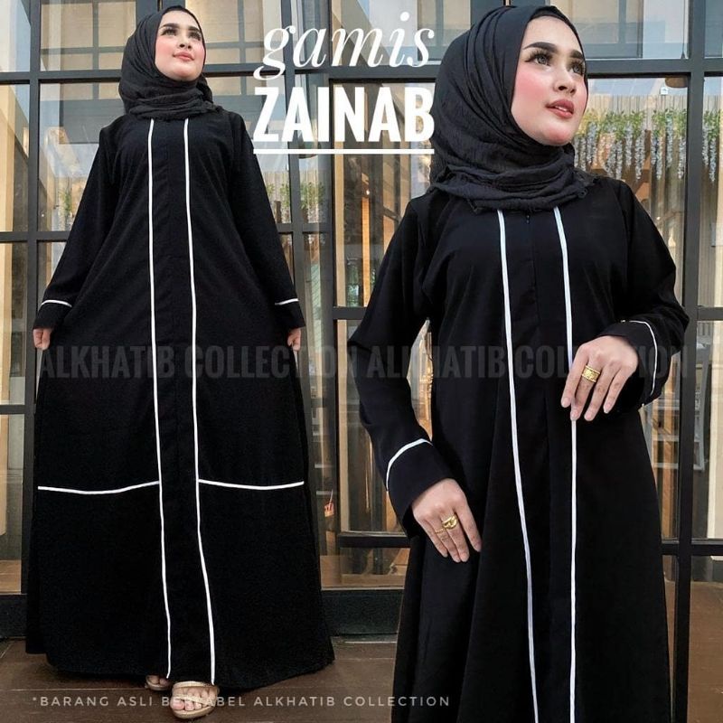 gamis Zainab list putih gamis remaja jetblack saudi dress hitam alkhatib collection