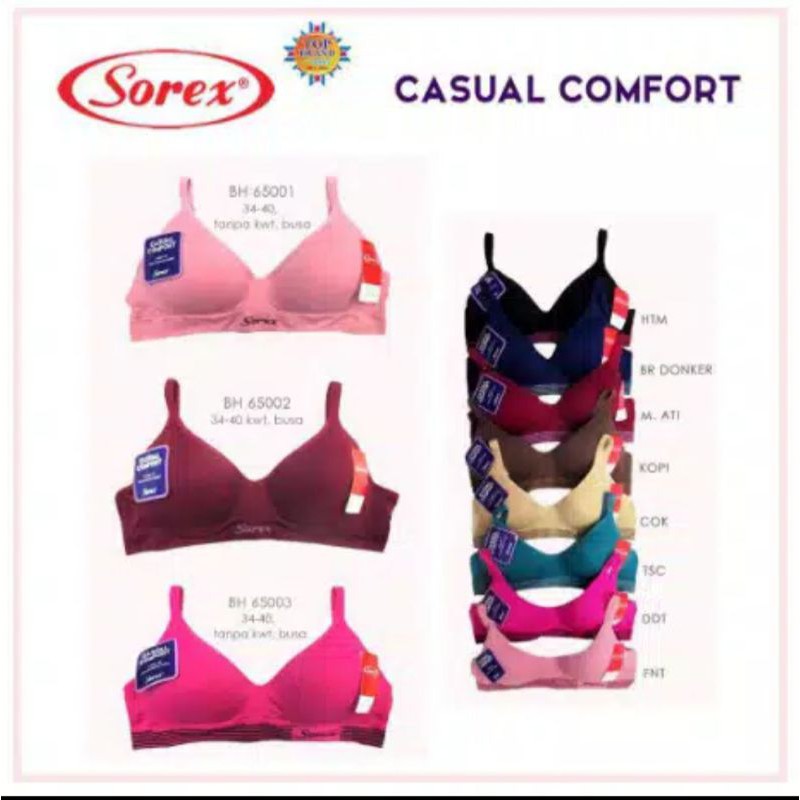 Sorex Bra  65003 tanpa kawat busa tipis casual comfort 34-40