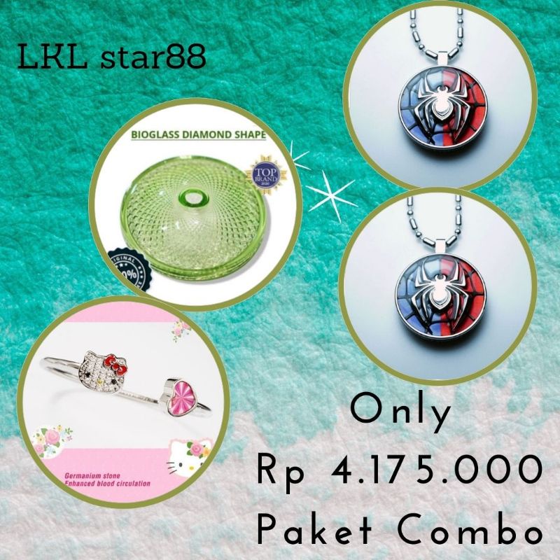 Paket Bioglass Diamond Shape D10 cm + Pendant Spiderman 2Pcs + Bangle Hello Kitty ORIGINAL MCI