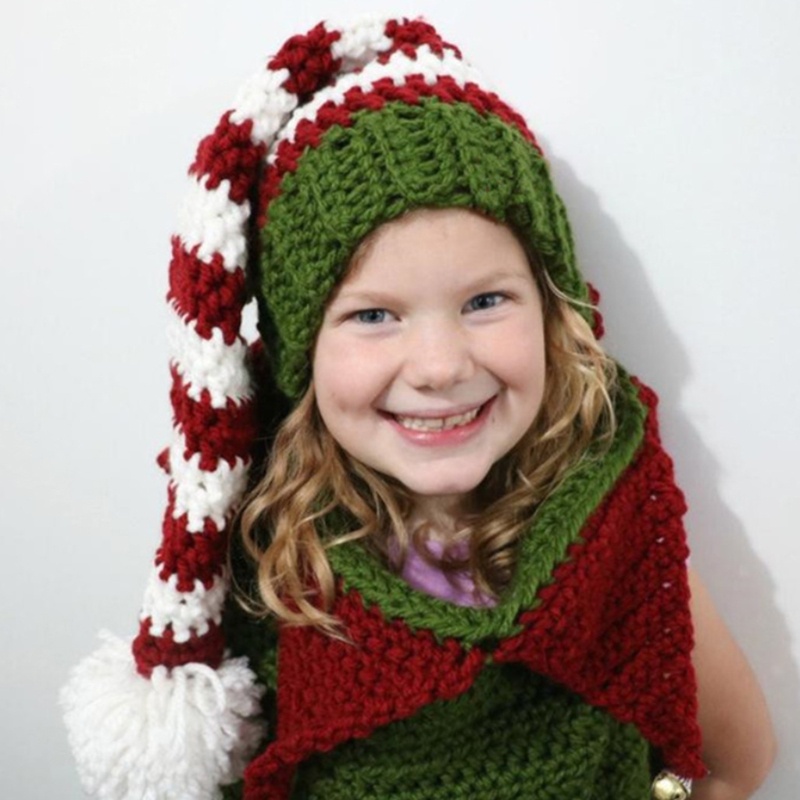 Topi Beanie Rajut Bahan Wol Motif Garis Aksen Pom-Pom Untuk Properti Foto Ibu Dan Anak