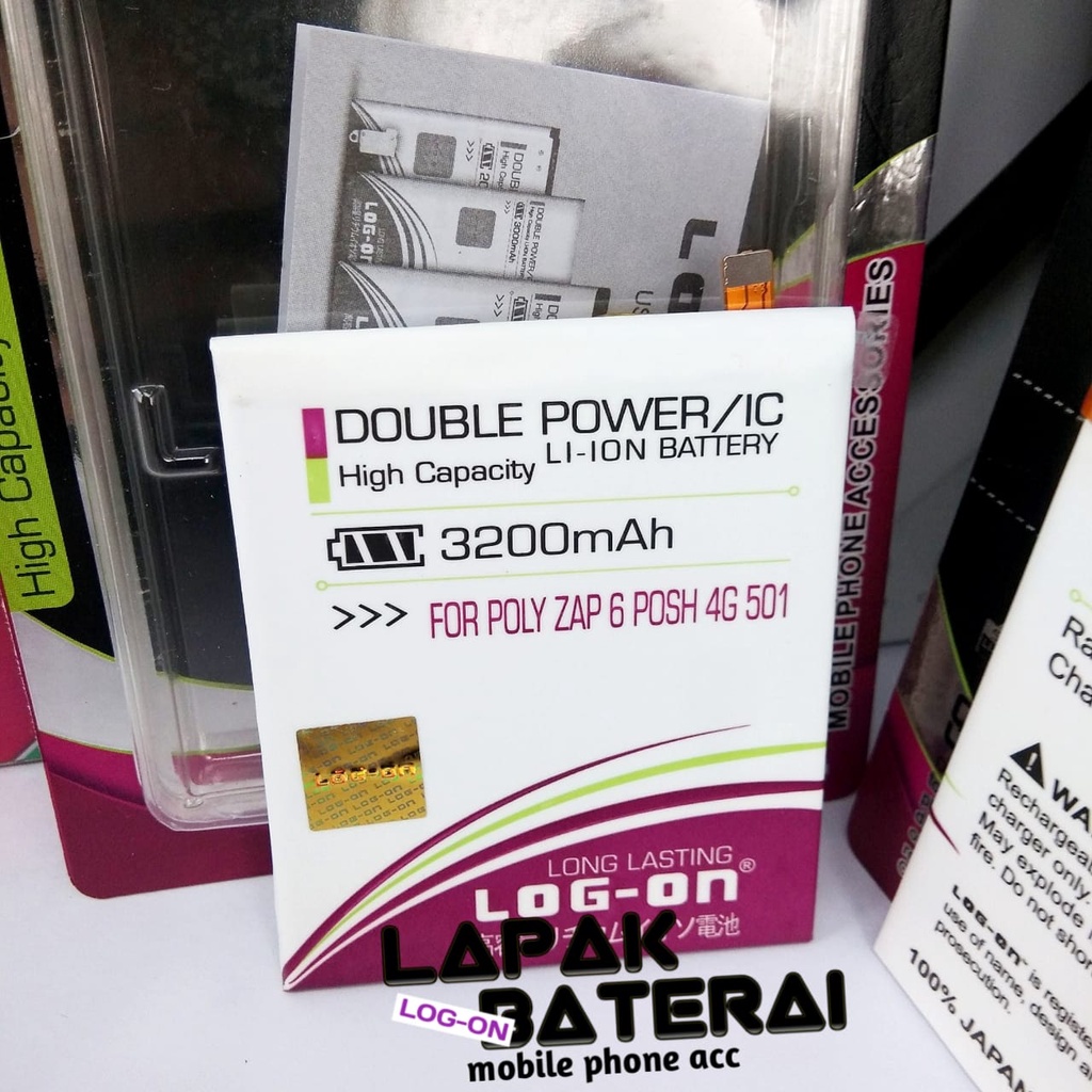 LOG - ON Baterai Polytron Zap 6 Posh 4G 501 PL7V6 Double IC Protection Battery Batre