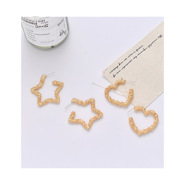 LRC Anting Tusuk Fashion Golden Metal Pentagram Stud Earrings D73175