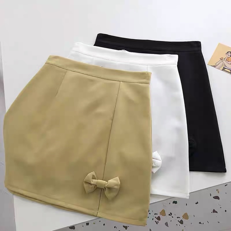 (S-XXL) LMB cute ribbon korean style skirt rok wanita belah dengan pita