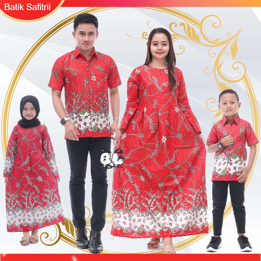 Couple Keluarga - Batik Keluarga Hijab - Ibu Bapak Anak - Motif Bambu Merah - Dress Tunik Blus Hem K