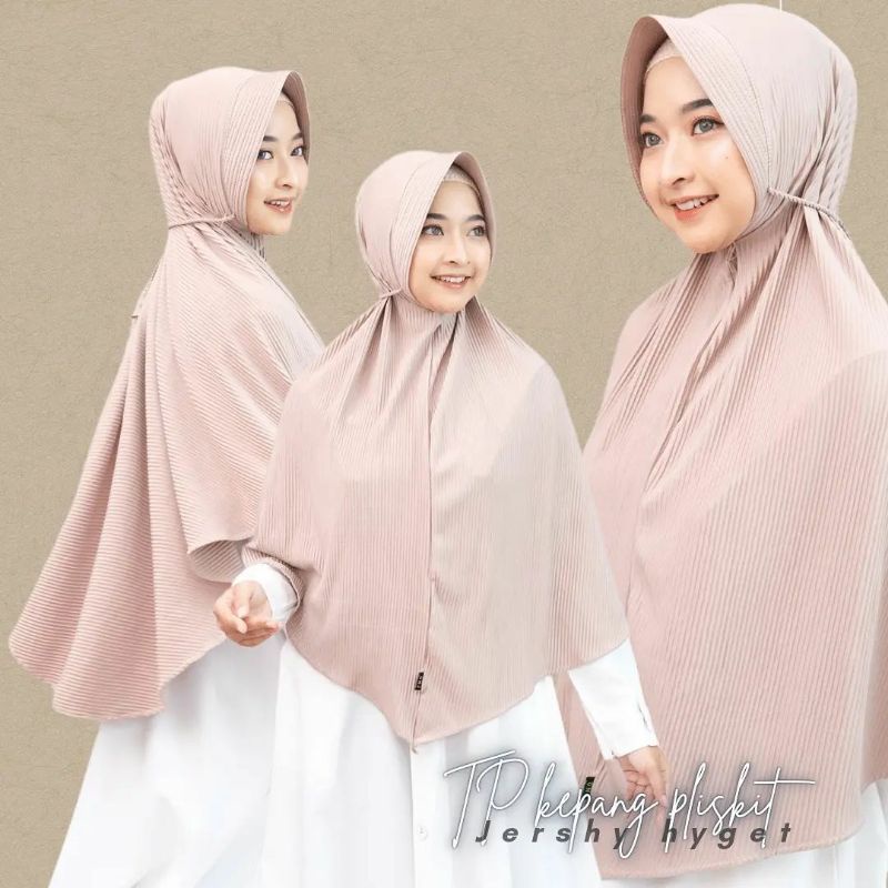 Jilbab instan - Bergo plisket tali kepang jumbo Jersey hyget
