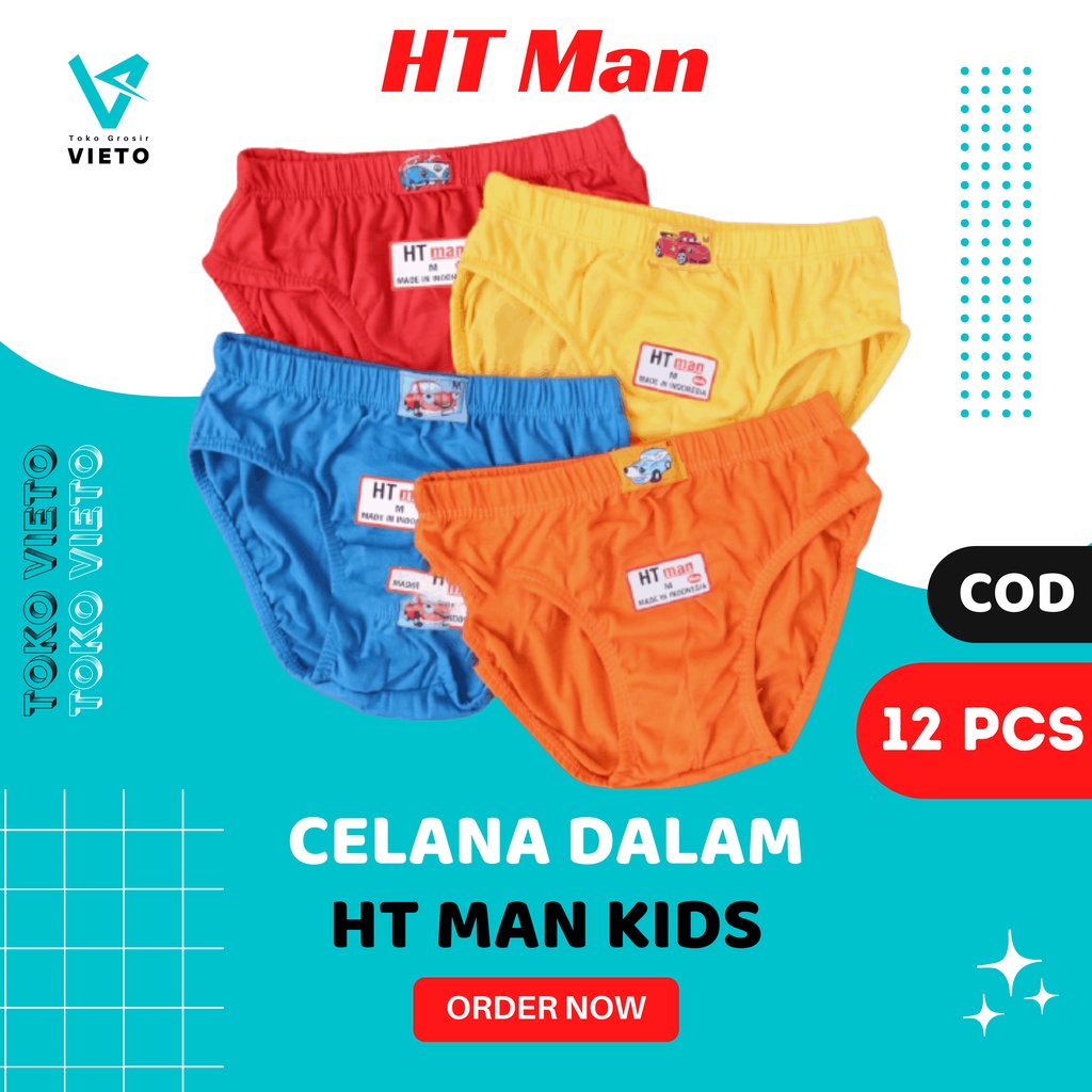 (12 Pcs) Celana Dalam Anak Laki-Laki HT Man Polos / Sempak Anak Laki-laki / Selempak Cowok / Slempak
