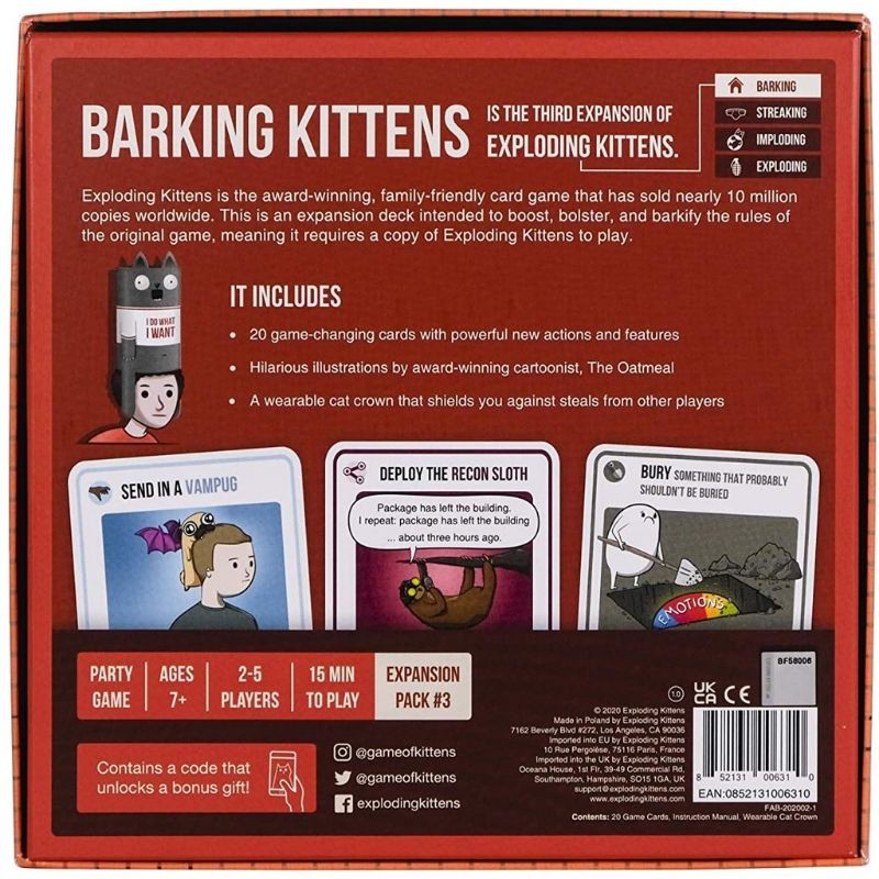 Barking Kittens The Third Expansion of Exploding Kittens Card