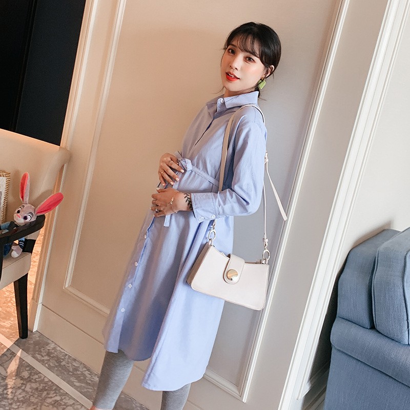 Hyren.id P16 Dress Kemeja Ibu Hamil Import Baju Pakaian Kantor Menyusui Maternity Fashion Biru