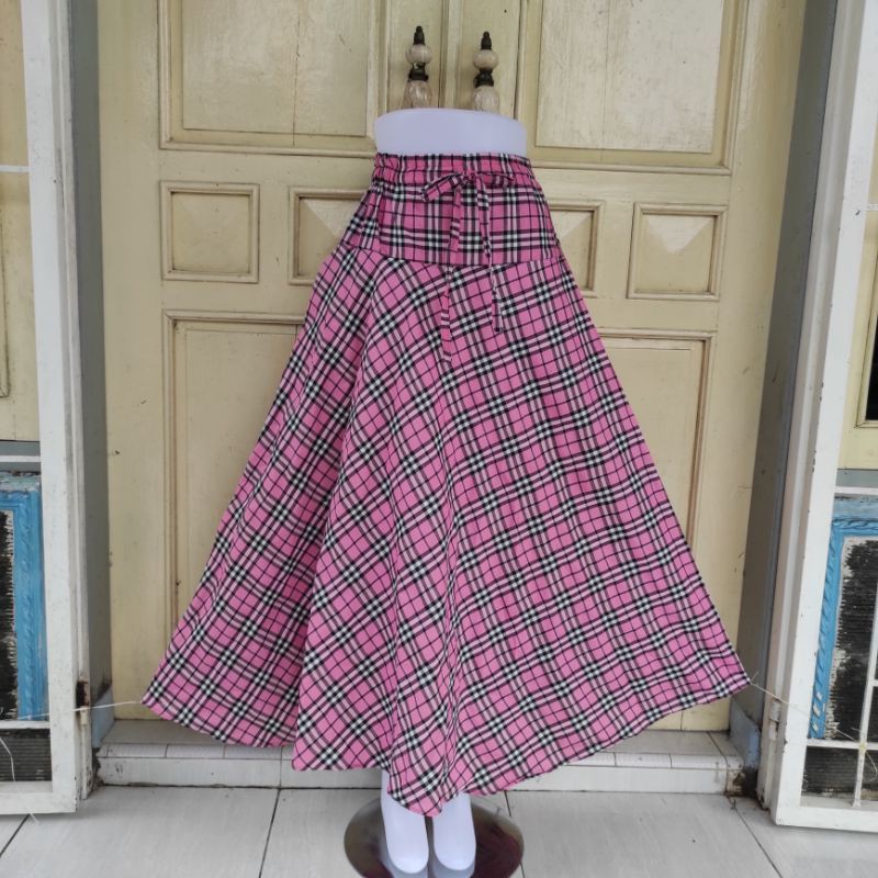 (BISA COD)ROK PAYUNG/ROK KATUN LEBAR/MOTIF BURBERRY-7