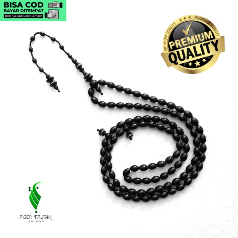 Tasbih Kayu Galih Kelor Hitam Super Motif Oval, Tasbih Muslim Antik 99 Butir