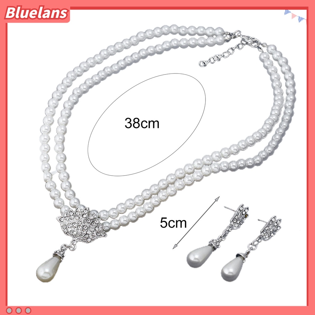 1 Set Kalung Anting Stud Mutiara Tiruan Dua Lapis Dapat Disesuaikan Tahan Lama Untuk Pernikahan