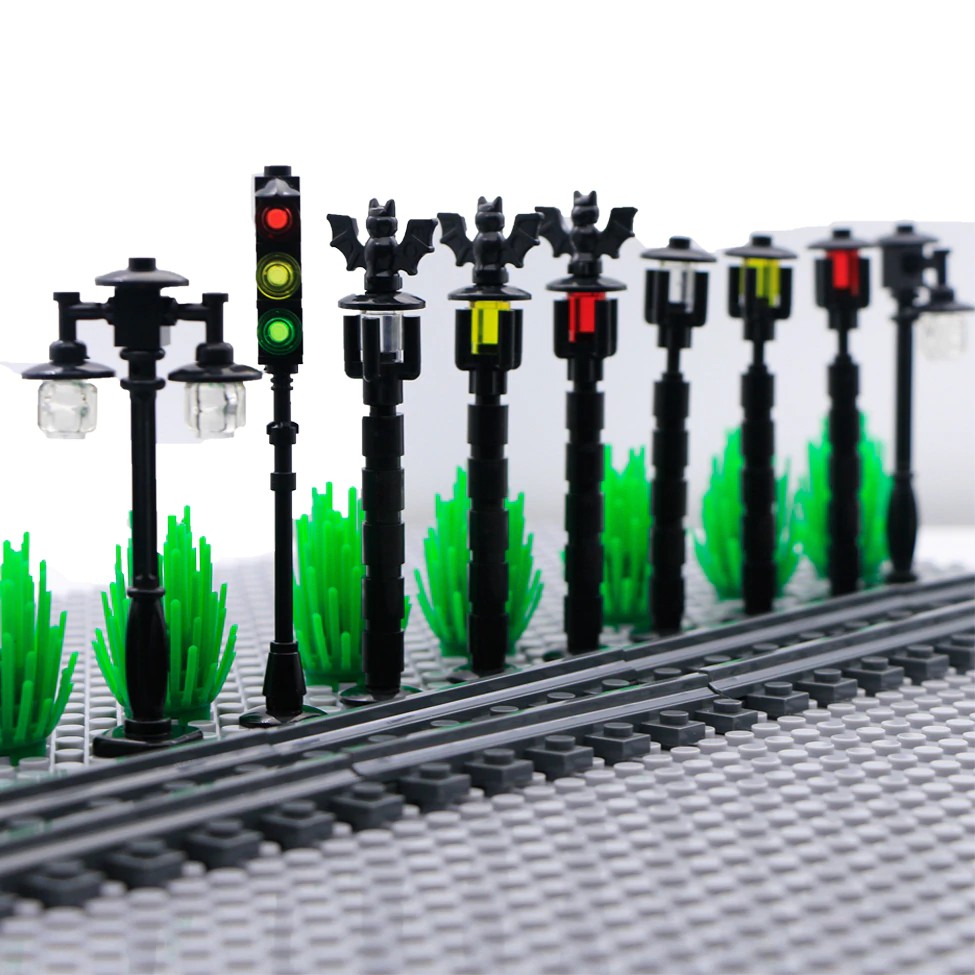 Mainan Lego Anak Bricks City Military Accessories Street Light Traffic Train Lamp Road Toy WW2 Mini