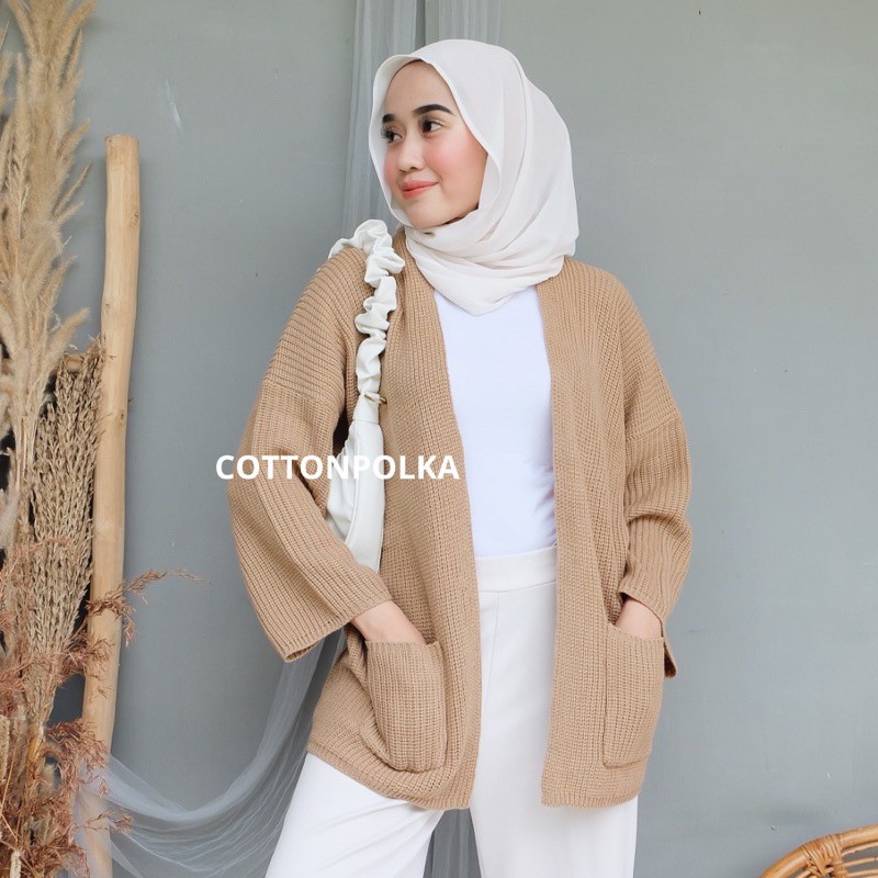 4XL- 5XL Cardigan Rajut Jumbo Premium/ Cardigan Rajut Oversize/ Outer Jumbo Big Size/ Rajut Murah-Mocca