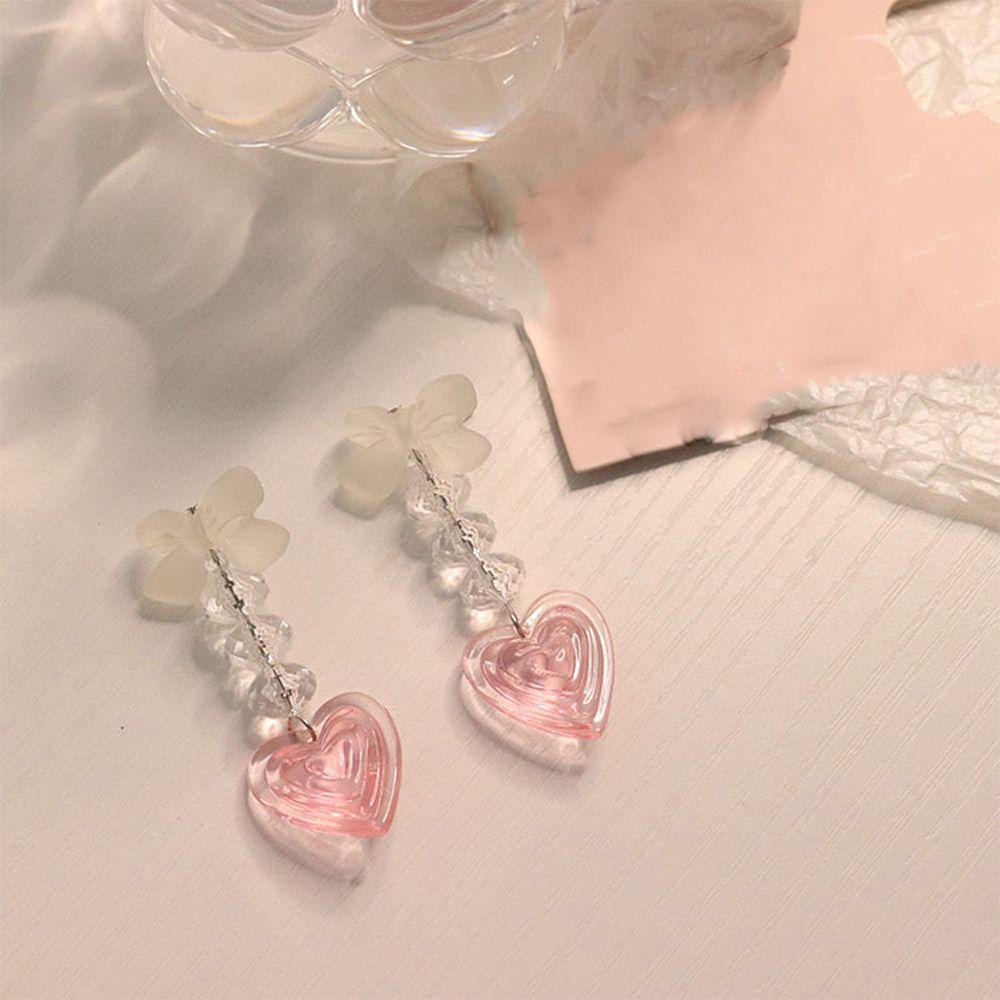 NEEDWAY Wanita Anting Pesta Bunga Manis Merah Muda Putri Cinta Ikatan Simpul Drop Earrings