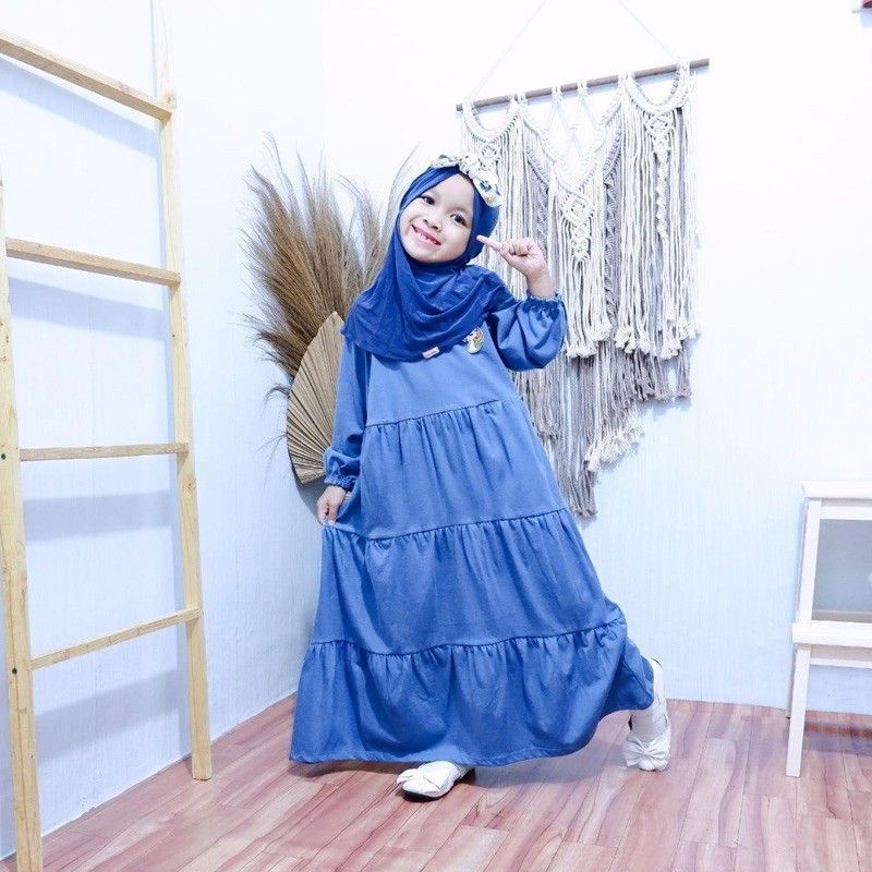 Gamis Kaos Anak Size 1 s.d 10 Tahun / Gamis Hulahop Aplikasi Bordir Bahan Katun Adem