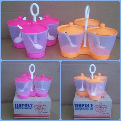 Tempat Bumbu + tutup Set Tripoly / tempat bumbu + rak gantungan