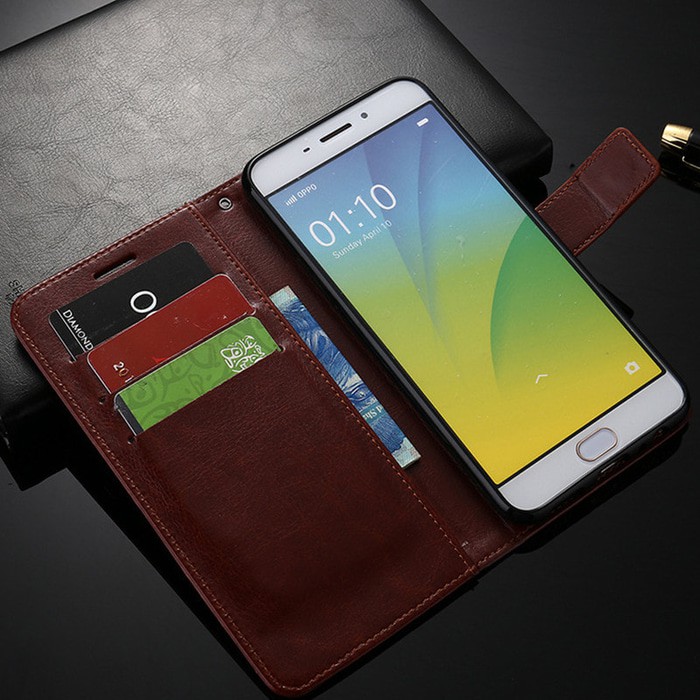 Oppo F5 Leather Case Casing Kulit Flip Wallet Cover Aksesoris Smartphone Terupdate Murah