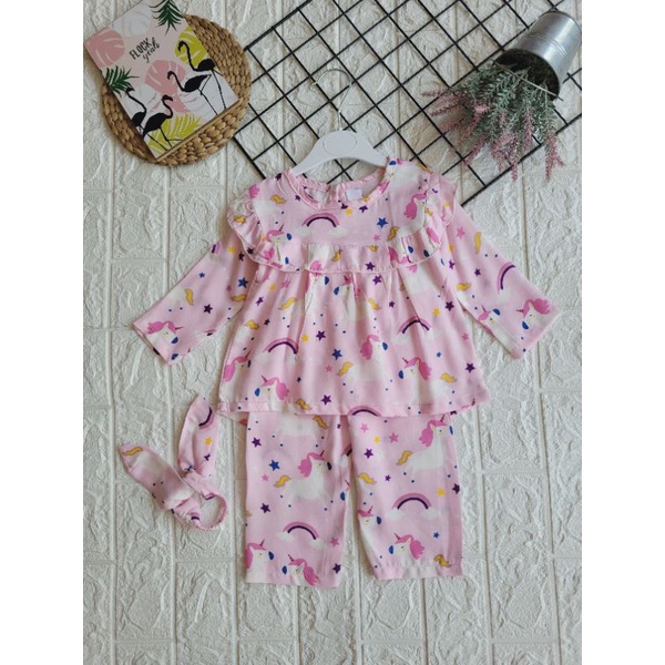 Baju Anak Bayi Perempuan Liliana || One Set Anak Perempuan || Setcel Anak Perempuan-Unicorn Pink
