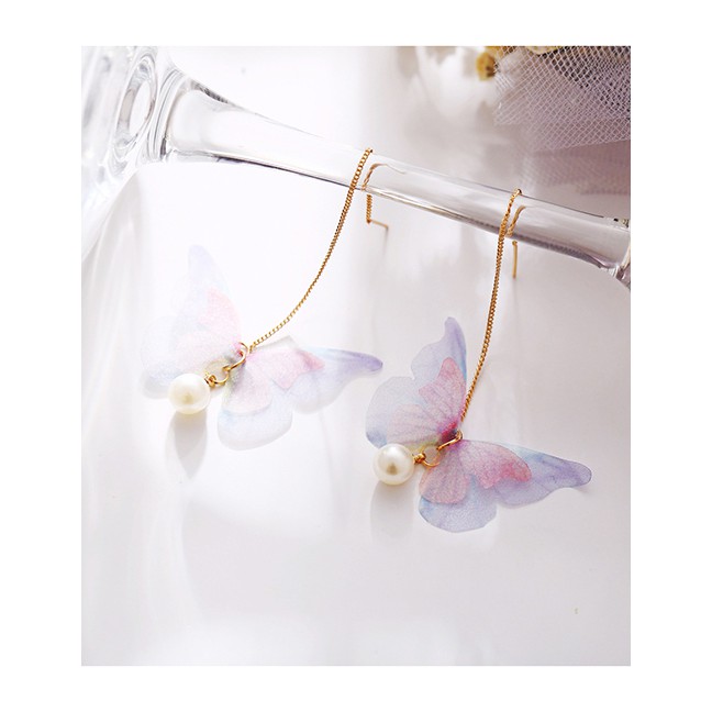 LRC Anting Tusuk Fashion Butterfly Ear Line Tulle Butterfly Wing Pearl K18731