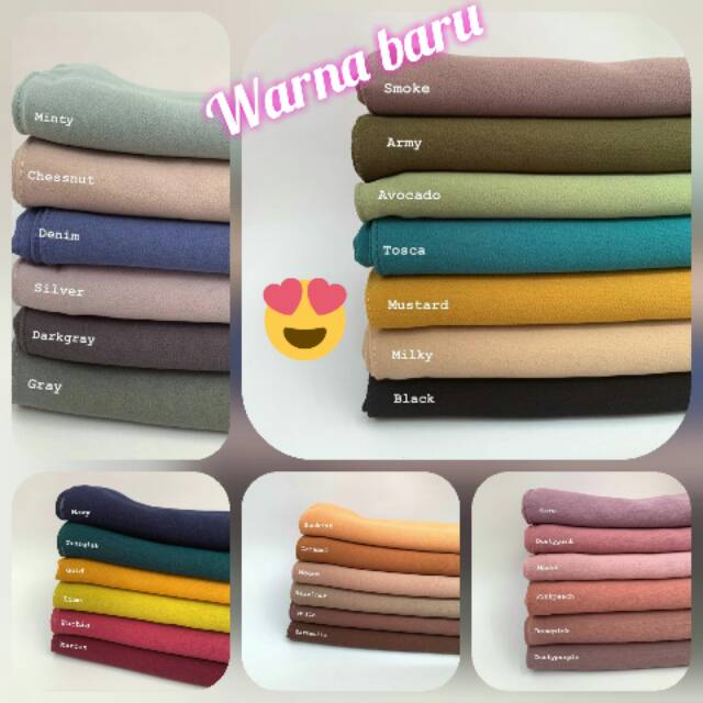 

Pilihan warna menarik, ayo lengkapi warna hijabmu .. Tersedia warna soft juga yang berkarakter kuat