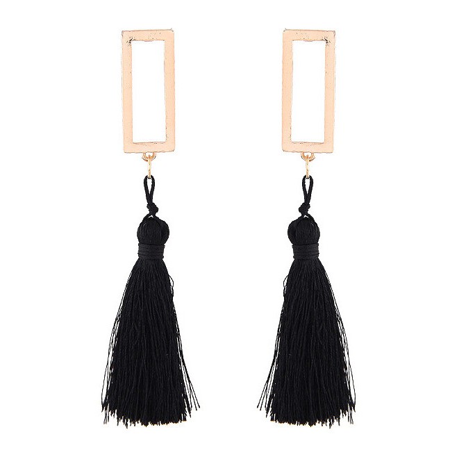 LRC Anting Tusuk Bohemia Square Shape Decorated Tassel Earrings