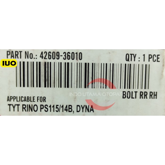 BOLT RR RH Toyota Rino PS115/14B, Dyna - 42609-36010 Indoparts