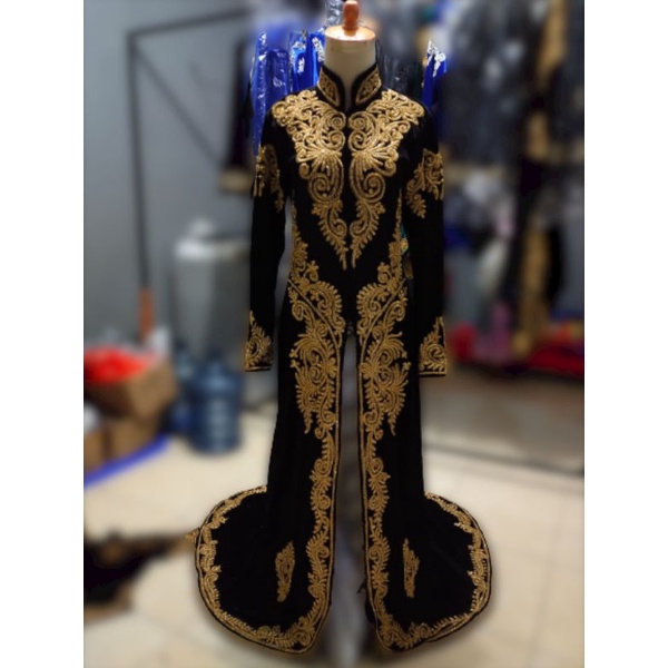 kebaya pengantin bludru krah sanghai