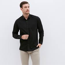 Kemeja Pria Basic Polos Panjang Hitam 1468D M231