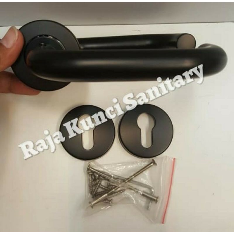 Paket Lengkap Handle Roses Hitam/Black+Kunci Hitam/Black+Cylinder Black Stainless Stell/Gagang Pintu