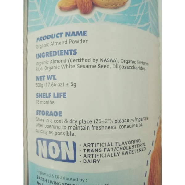 Organic Almond Powder 500gr / EL Kaleng Sesuai Gambar