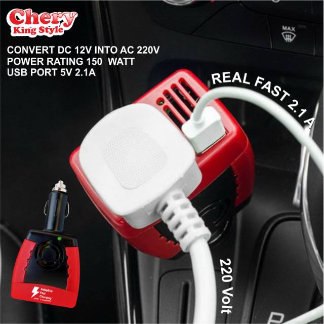 Safer Listrik Car Inverter vivano 150W 220v Fast charge usb 2.1A