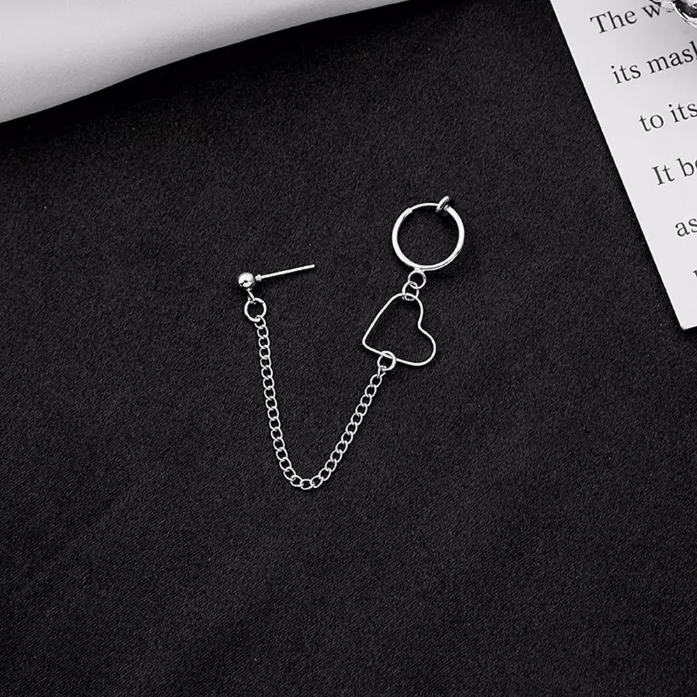 Anting Hati Hip Hop Hollow Love Heart One-piece Chain Rock Earrings