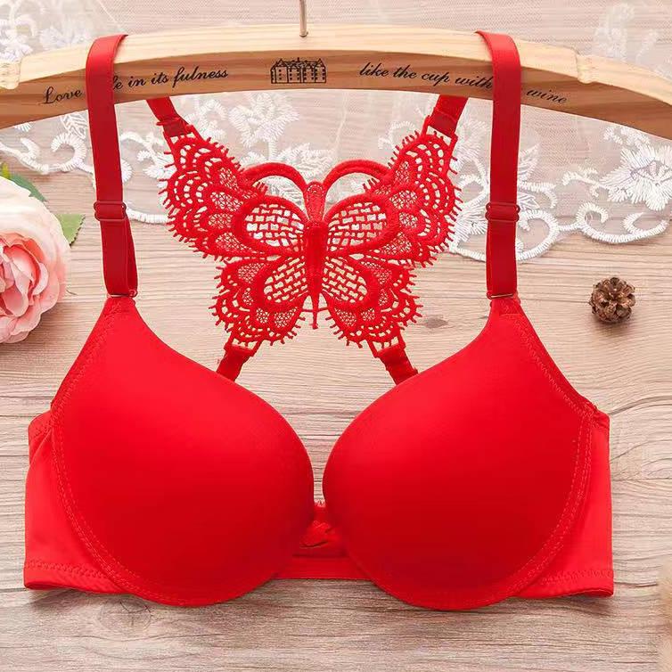 Bh Tanpa Kawat Kupu-kupu Bersulam  Seamless Push Up Bra Lembut Nyaman Spandex 2E3