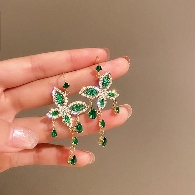 Fashion Geometric Hollow-out Micro-inlaid Zircon Rectangular Emerald Stud Earrings for Party Accessories