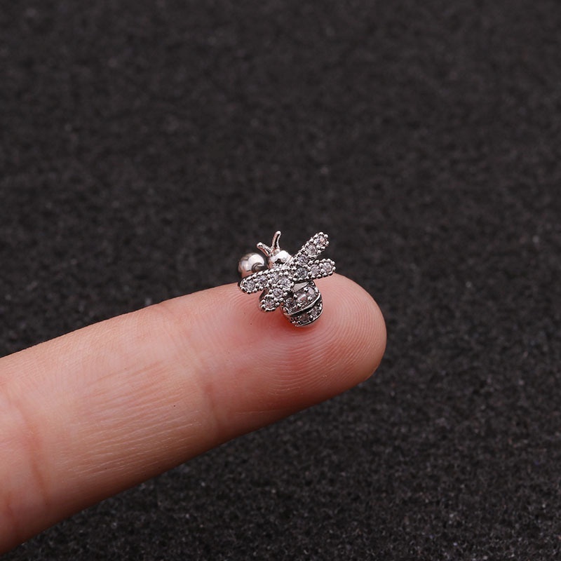 1pc Anting Stud Tindik Tulang Rawan Bentuk Bunga Kristal Lebah Bahan Stainless Steel