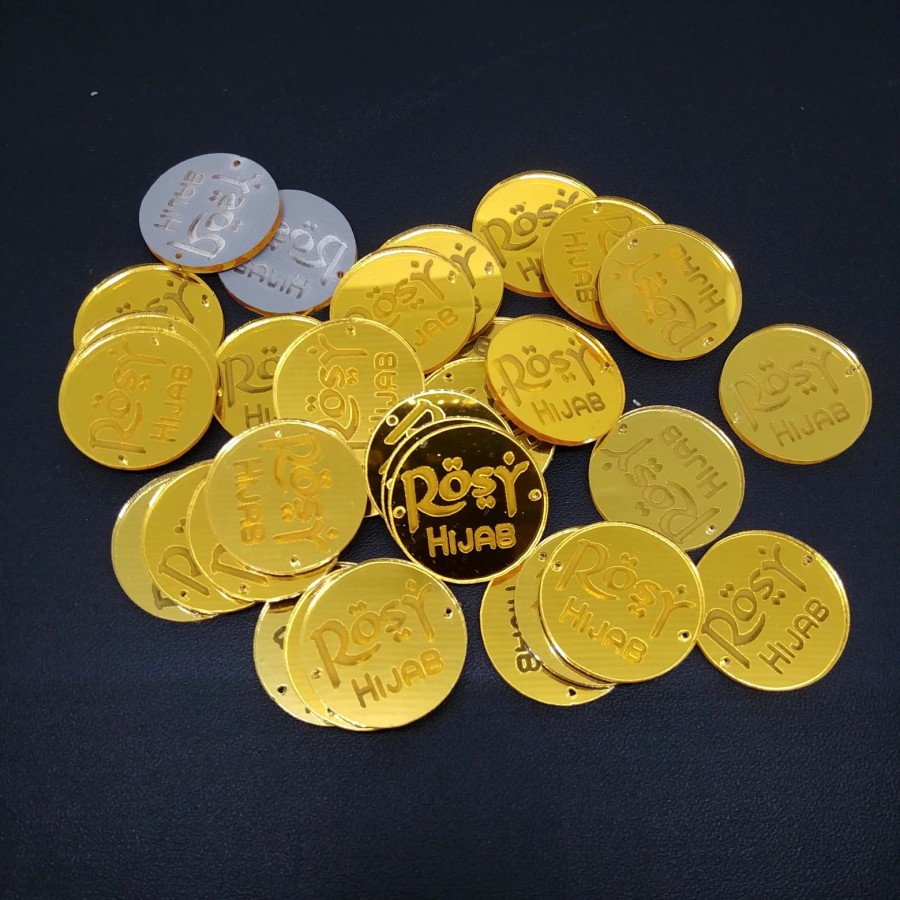 Label Hijab/Label Baju/Rebranding merk akrilik bulat grafir