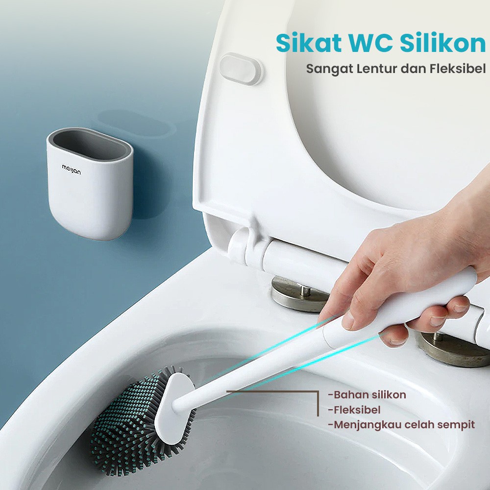 Sikat WC Silikon Brush Pembersih Toilet Elastis dengan Wadah