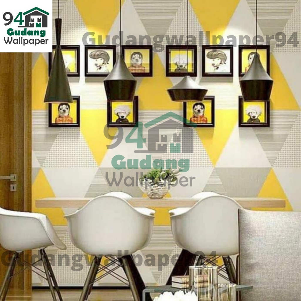 Gudang Wallpaper Stiker Dinding / Walpaper dinding Kamar Tidur Elegan Promo Murah Segitiga Kuning Bahan PVC Premium Anti Air