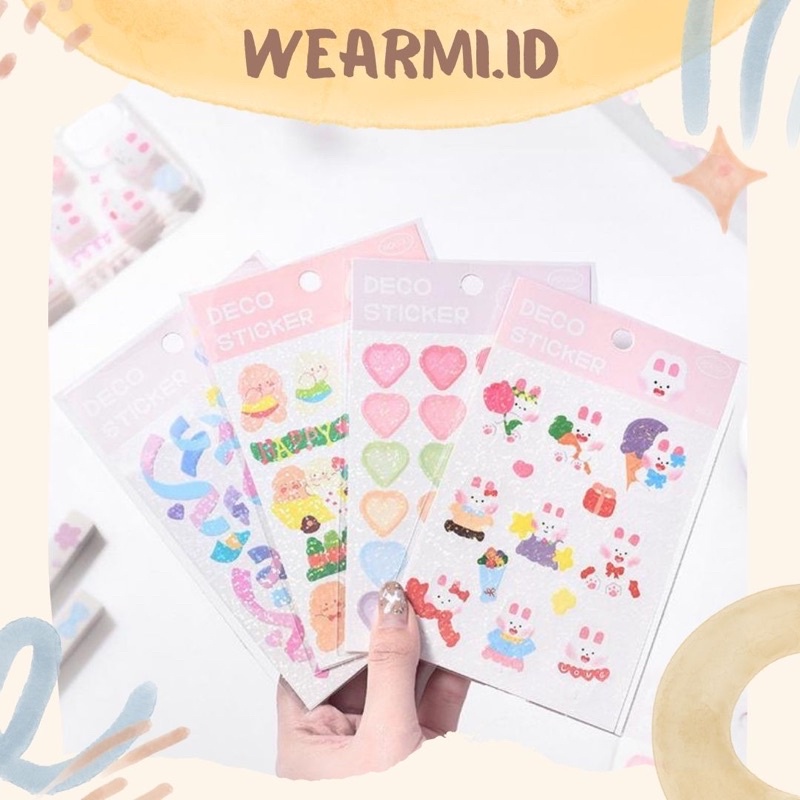 

2 Lembar Sticker PET Cute Party Bear Heart Flower Aesthetic bujo Jurnal diy Wearmi