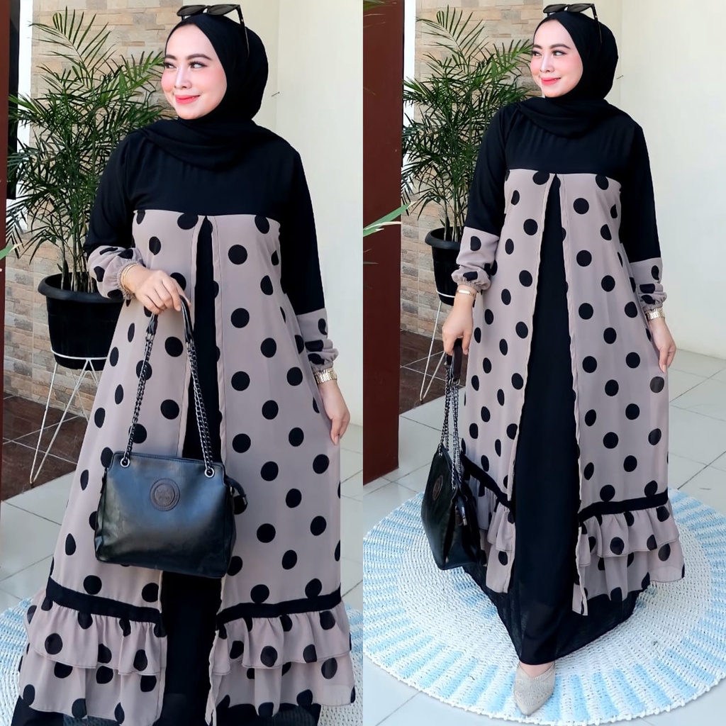 LUNA MAXI CERUTYI BEBYDOLL ROMPI POLKA/ GAMIS SYARII CERUTY BEBYDOLL UMPAK/GAMIS ROMPI TERBARU DAN KEKINIAN