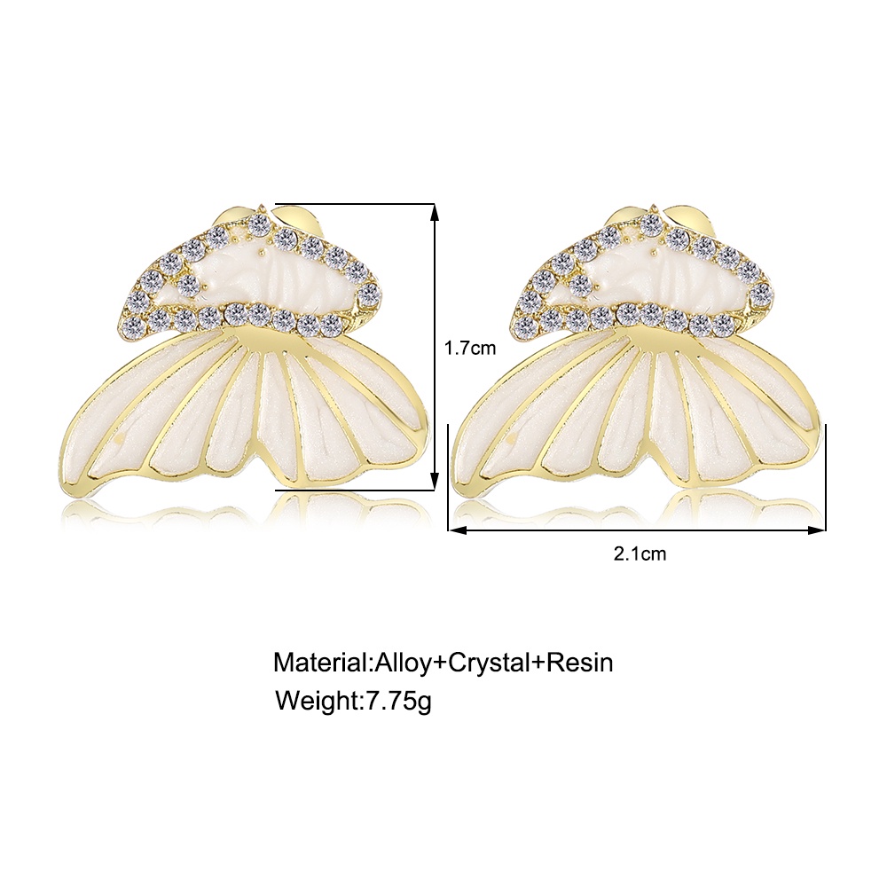 Anting Stud Bentuk Sayap Kupu-Kupu Aksen Kristal Bahan Resin Untuk Wanita