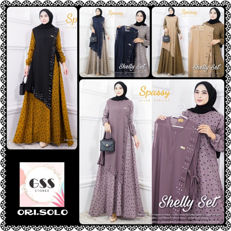 SHELLY SET 1 2 3 4 5 6 7 DRESS Original By SPASSY HIJAB LD 110 PB 140 Busui Gamis Outer Katun Rammi 