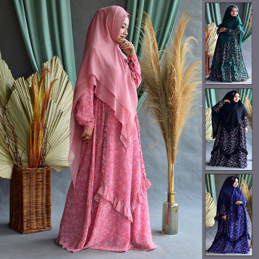 GAMIS MODERN SYARI CERUTY PRINTING PINK