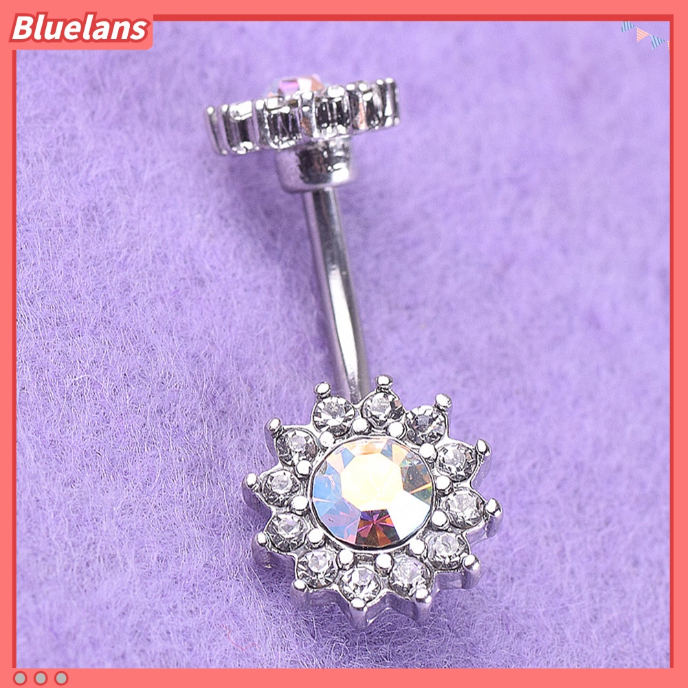 Bluelans Sexy Women Dual Floral Shiny Rhinestone Barbell Navel Ring Body Piercing Jewelry